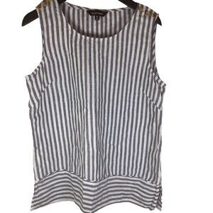 Ellen Tracy Womens Sleeveless Striped Button Linen Nautical Top Size Medium‎